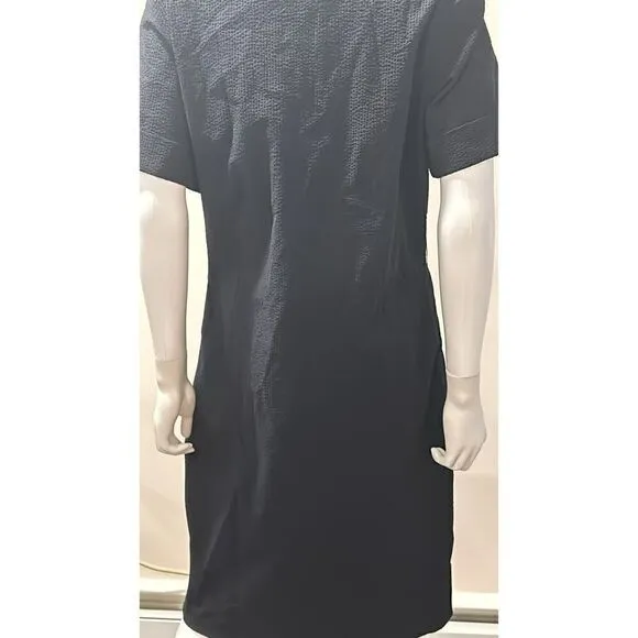 Theory Navy Blue Seersucker Dress Size Large * missing belt