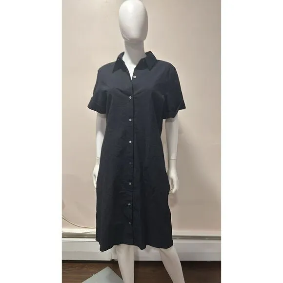 Theory Navy Blue Seersucker Dress Size Large * missing belt