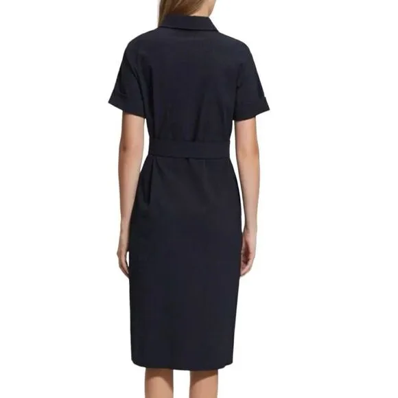 Theory Navy Blue Seersucker Dress Size Large * missing belt