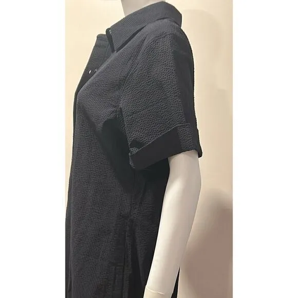 Theory Navy Blue Seersucker Dress Size Large * missing belt