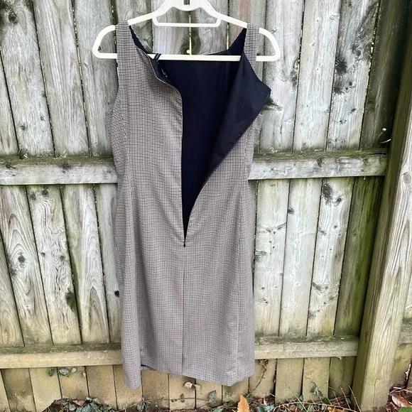 Theory NWT Square Neck Wool Sheath Dress Brown Multi Hanford Wool 12
