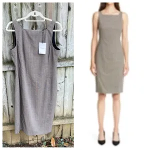 Theory NWT Square Neck Wool Sheath Dress Brown Multi Hanford Wool 12