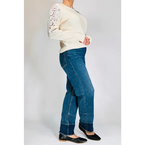 Theory Womans NEW Sweater Cream Sweater S/P Lace Wool Blend