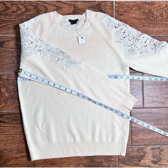 Theory Womans NEW Sweater Cream Sweater S/P Lace Wool Blend