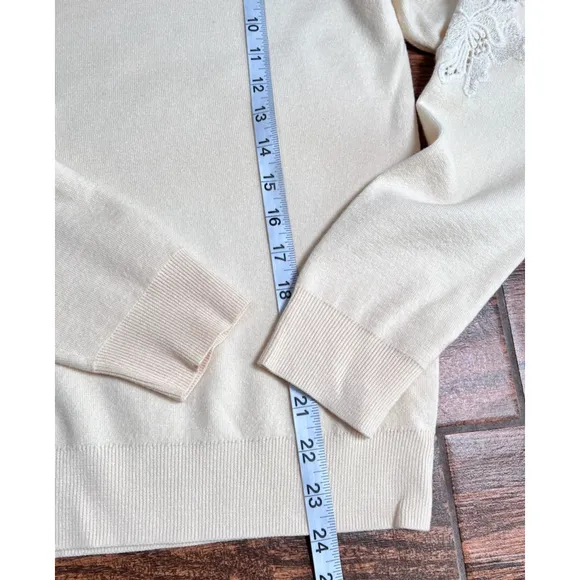 Theory Womans NEW Sweater Cream Sweater S/P Lace Wool Blend