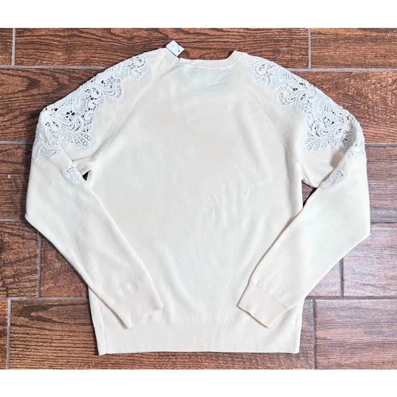 Theory Womans NEW Sweater Cream Sweater S/P Lace Wool Blend