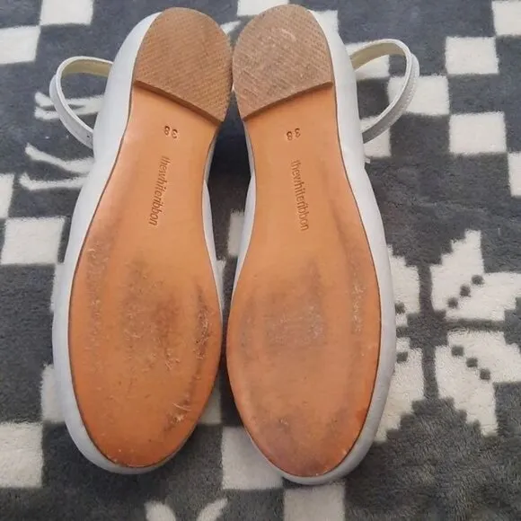 TheWhiteRibbon Sky Blue Leather Wedding Luna Ballet Flats Size 38/US 8.