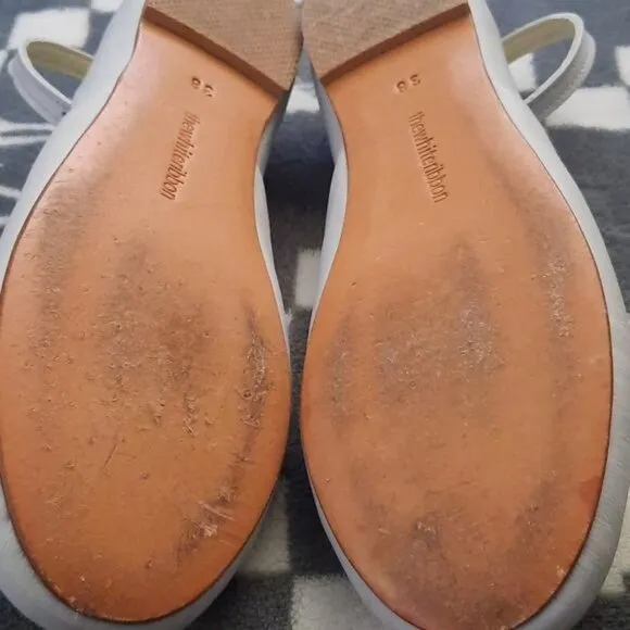 TheWhiteRibbon Sky Blue Leather Wedding Luna Ballet Flats Size 38/US 8.