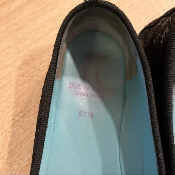 Thierry Rabotin Black Italian Snakeskin Leather Bow Ballet Flats Size 37.5/7.5