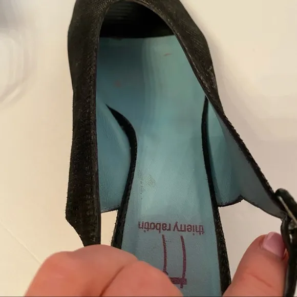 THIERRY RABOTIN SHOES SLINGBACK PEEP TOE HEELS  BLACK TEXTURED LEATHER ITALY 7.5