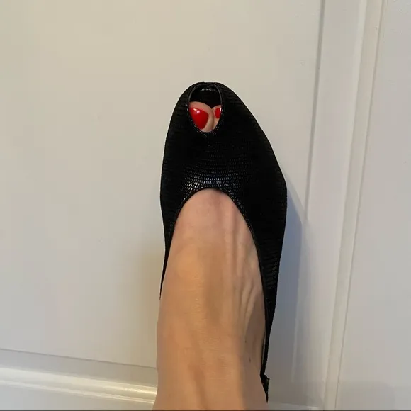 THIERRY RABOTIN SHOES SLINGBACK PEEP TOE HEELS  BLACK TEXTURED LEATHER ITALY 7.5