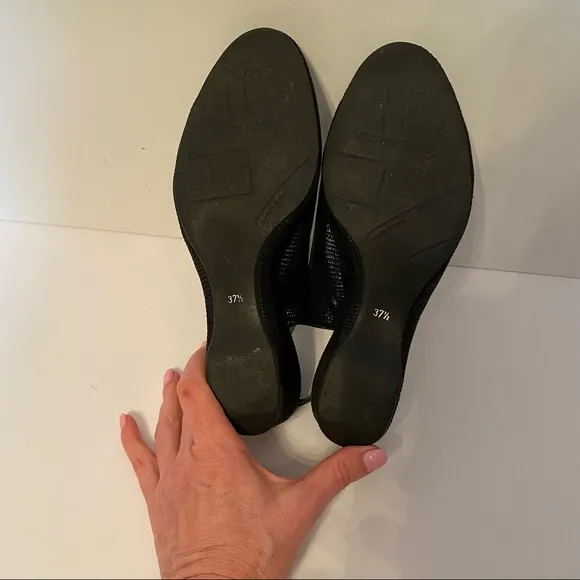 THIERRY RABOTIN SHOES SLINGBACK PEEP TOE HEELS  BLACK TEXTURED LEATHER ITALY 7.5