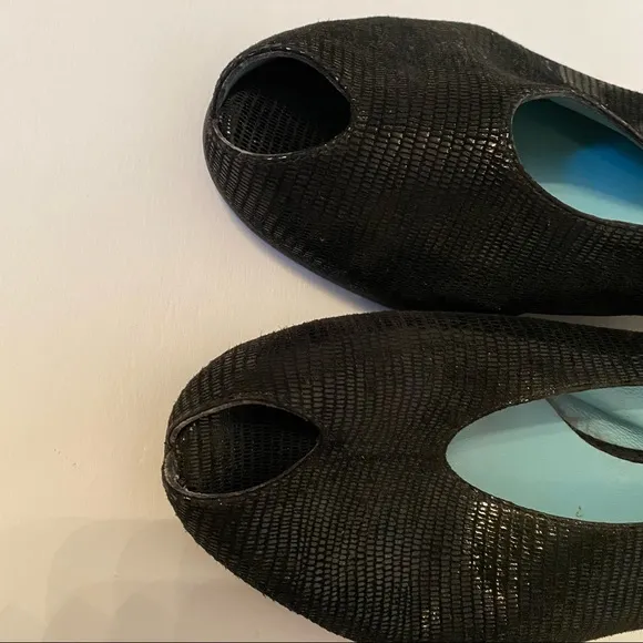 THIERRY RABOTIN SHOES SLINGBACK PEEP TOE HEELS  BLACK TEXTURED LEATHER ITALY 7.5