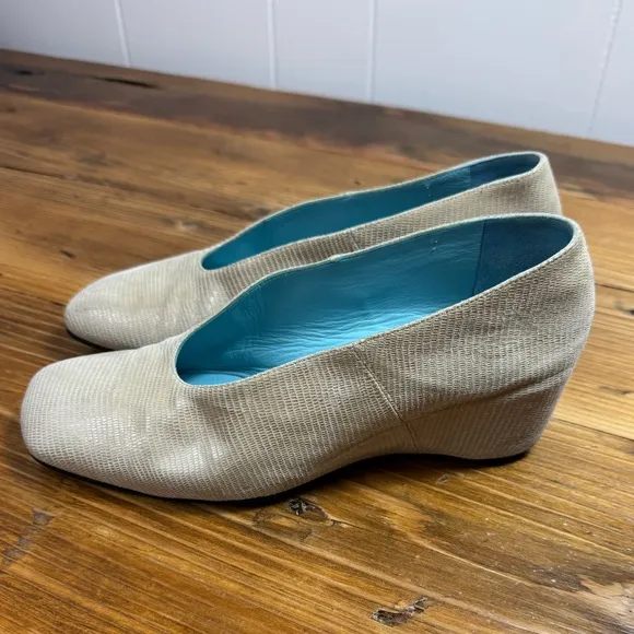 THIERRY RABOTIN Women’s SASHA Square Toe Ballet Wedge Suede BEIGE Italian 37.5 7