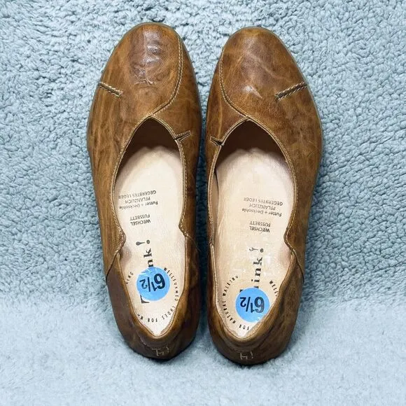 Think! Womens Size 6.5 Slip On Ballet Flats Shoes Brown Leather Comfort
