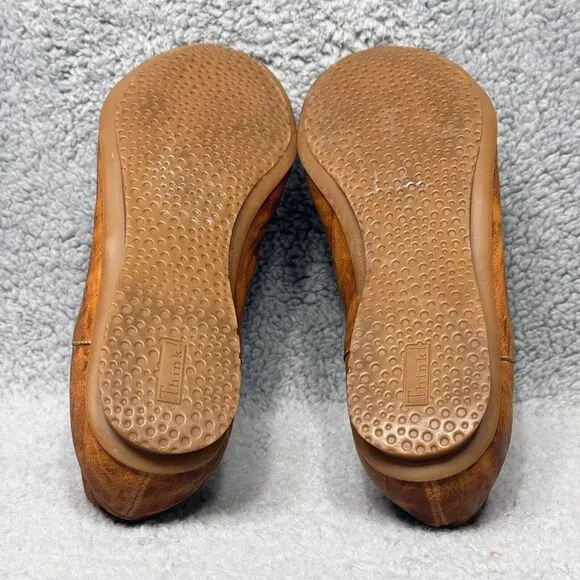 Think! Womens Size 6.5 Slip On Ballet Flats Shoes Brown Leather Comfort
