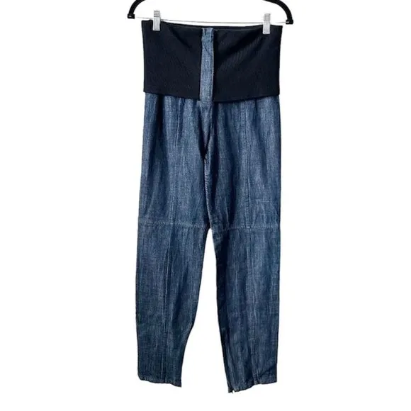Tibi Dark Wash High Rise Banded Waist Jeans