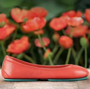 TIEKS Ballet Flats in Poppy Coral Leather Special Edition Color Size 9