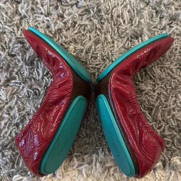 Tieks Patent Ruby Red Leather Ballet Flats Shoes