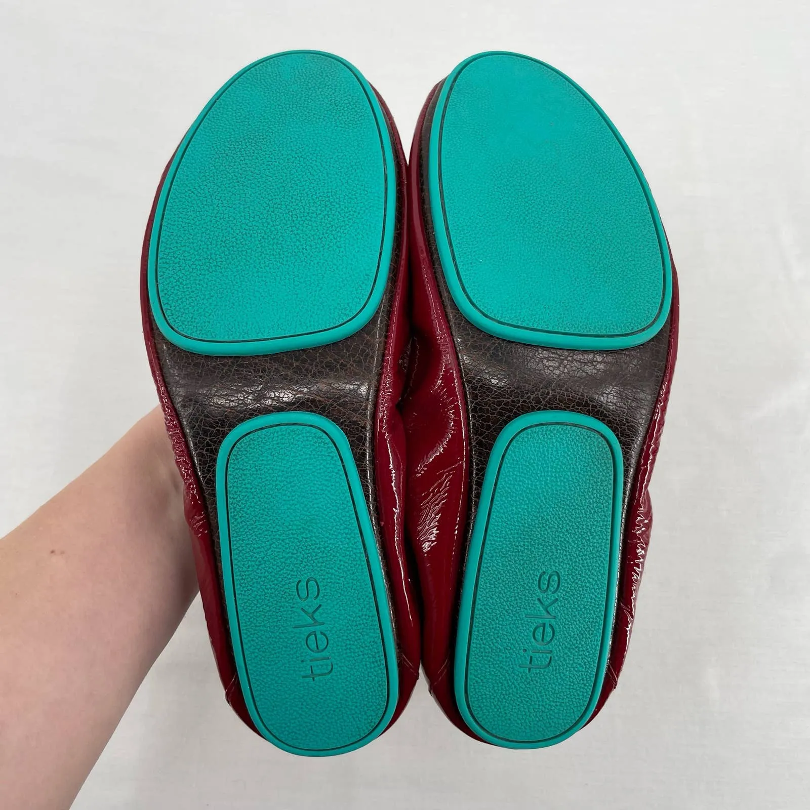 Tieks Ruby Red Patent Leather Ballet Flats Classic Foldable Travel Shoes Size 9