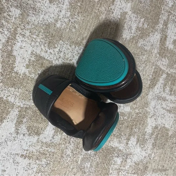 Tieks Teal and Black Leather Flats
