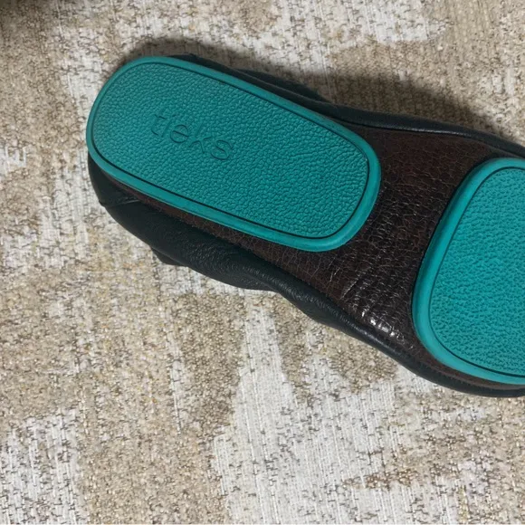 Tieks Teal and Black Leather Flats