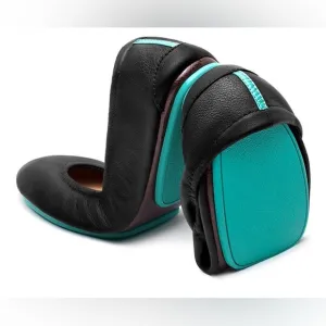 Tieks Teal and Black Leather Flats