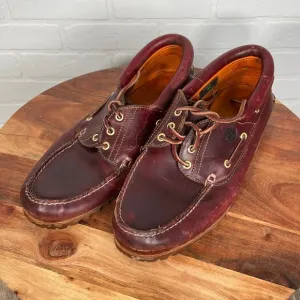 Timberland Boat Shoes Men 12M Oxblood Leather Loafers 3 Eye Lug Handsewn Casual