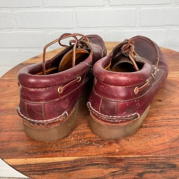 Timberland Boat Shoes Men 12M Oxblood Leather Loafers 3 Eye Lug Handsewn Casual
