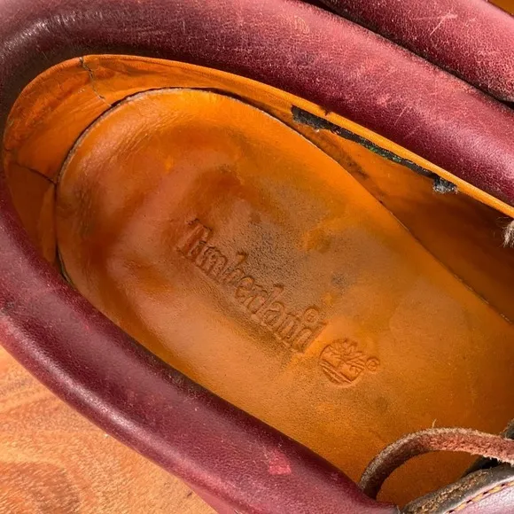 Timberland Boat Shoes Men 12M Oxblood Leather Loafers 3 Eye Lug Handsewn Casual