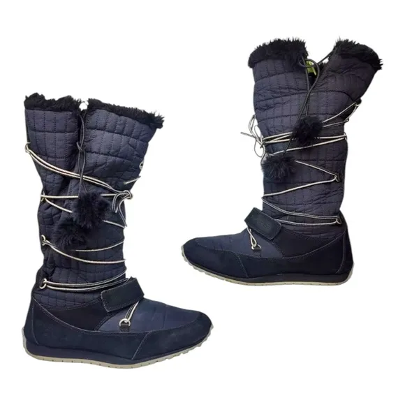 Timberland Boots Womens 10 Black Knee High Suede Pom Pom Lace Up Winter Snow