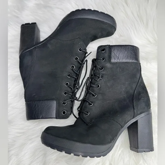 Timberland CAMDALE black suede leather lace up heeled ankle boots 7.5 like new