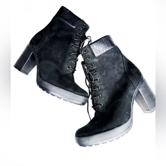 Timberland CAMDALE black suede leather lace up heeled ankle boots 7.5 like new