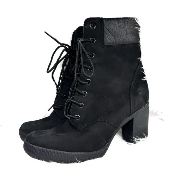 Timberland CAMDALE black suede leather lace up heeled ankle boots 7.5 like new