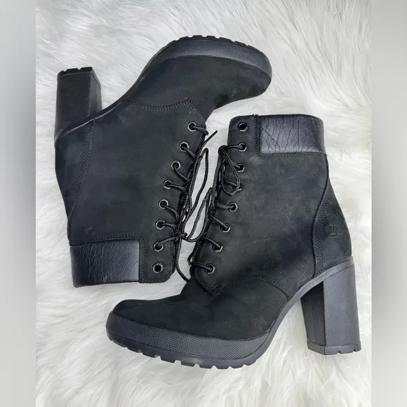 Timberland CAMDALE black suede leather lace up heeled ankle boots 7.5 like new