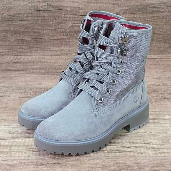 Timberland Carnaby Cool Women's Sz 7 Grey Suede Canvas Roll Top Boots (A2592)NEW