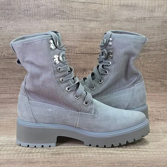 Timberland Carnaby Cool Women's Sz 7 Grey Suede Canvas Roll Top Boots (A2592)NEW