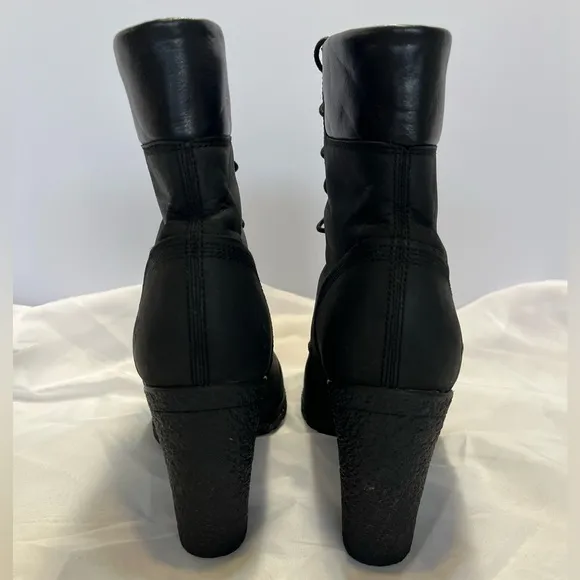Timberland Earthkeepers Glancy Lace Up Heeled Boots Booties Leather Sz 9.5 Black