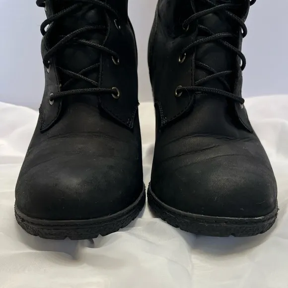 Timberland Earthkeepers Glancy Lace Up Heeled Boots Booties Leather Sz 9.5 Black