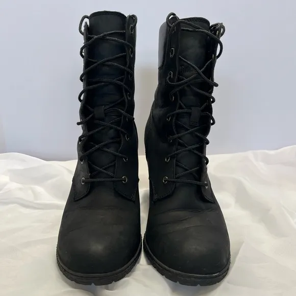 Timberland Earthkeepers Glancy Lace Up Heeled Boots Booties Leather Sz 9.5 Black
