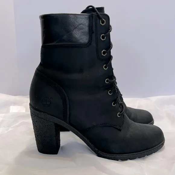 Timberland Earthkeepers Glancy Lace Up Heeled Boots Booties Leather Sz 9.5 Black