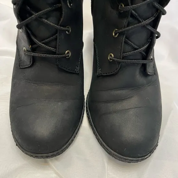 Timberland Earthkeepers Glancy Lace Up Heeled Boots Booties Leather Sz 9.5 Black