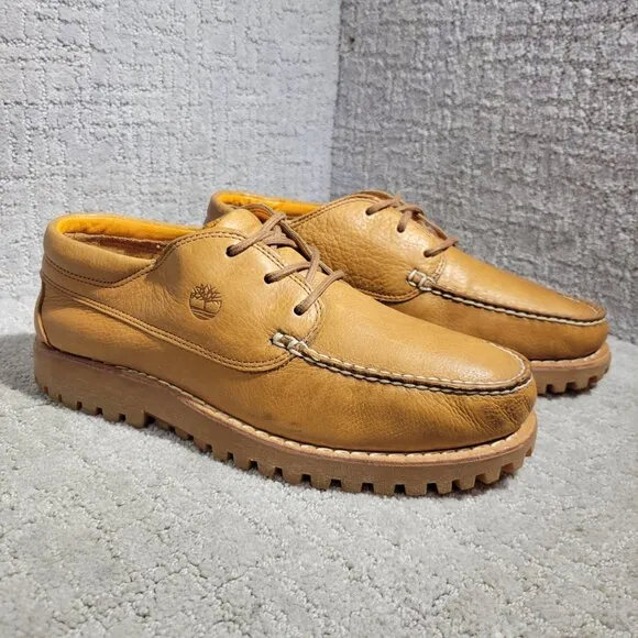 Timberland Jacksons Landing Men's Size 10.5M Tan Leather 3 Eye Boat Shoes A29YM