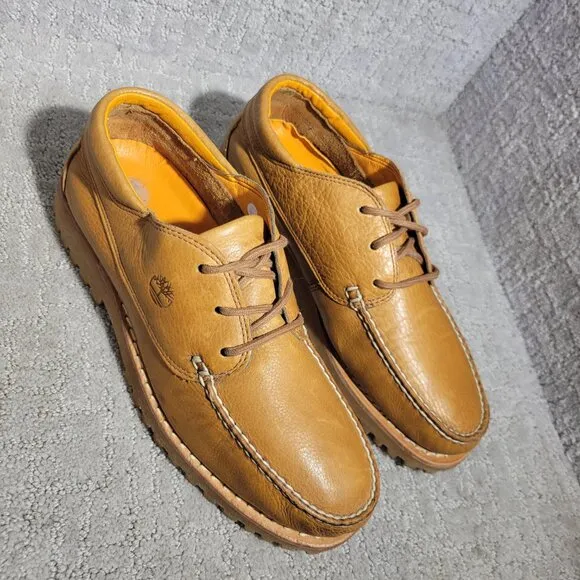 Timberland Jacksons Landing Men's Size 10.5M Tan Leather 3 Eye Boat Shoes A29YM