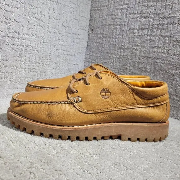 Timberland Jacksons Landing Men's Size 10.5M Tan Leather 3 Eye Boat Shoes A29YM