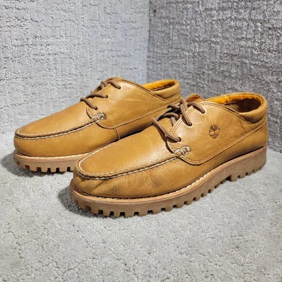 Timberland Jacksons Landing Men's Size 10.5M Tan Leather 3 Eye Boat Shoes A29YM