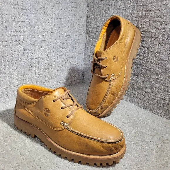 Timberland Jacksons Landing Men's Size 10.5M Tan Leather 3 Eye Boat Shoes A29YM