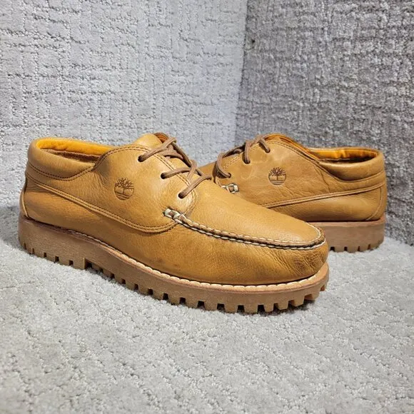 Timberland Jacksons Landing Men's Size 10.5M Tan Leather 3 Eye Boat Shoes A29YM