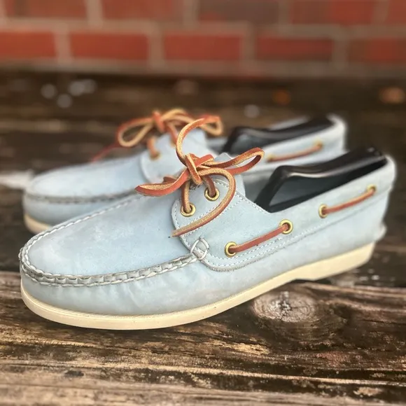 Timberland Men's Classic 2-Eye Light Blue Leather &amp; Suede Boat Shoe Size 7.5 M