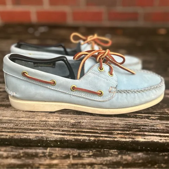 Timberland Men's Classic 2-Eye Light Blue Leather &amp; Suede Boat Shoe Size 7.5 M